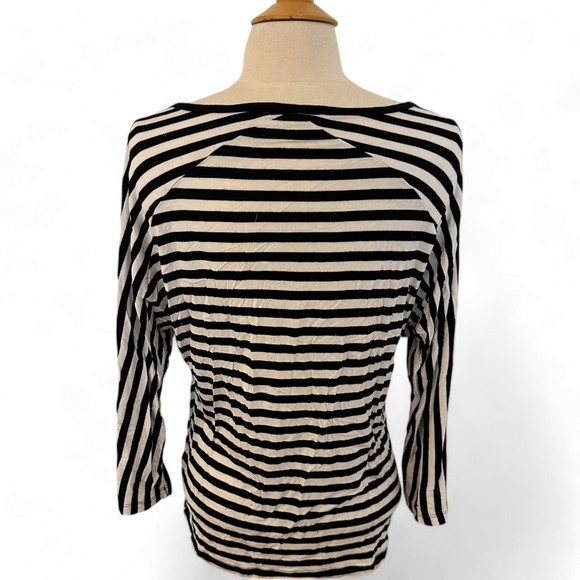 Women's Cable & Gauge Top Size S Black & White Striped 3/4 Sleeve - Picture 2 of 4